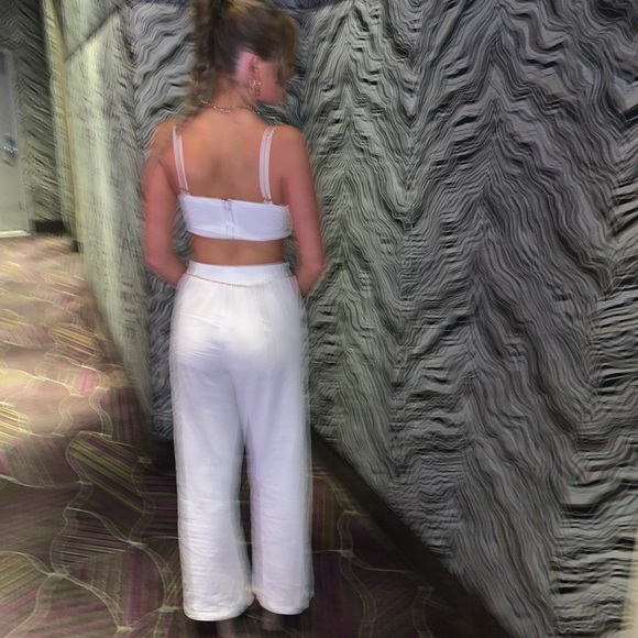 White linen two piece pants set - Picture 3 of 4